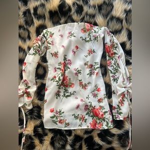 Floral mini dress - strap less, puff sleeve